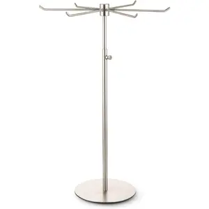 Rotating Keychain Display Stand --Brushed Silver Jewelry Organizer - Long Necklace Display Stand with 6 Hook - Scratch-resistant Display Racks for Craft Shows