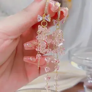Romantic Irregular Crystal Long Tassel Drop Earrings for Women Luxury Zircon Bowknot Dangle Earring Girls Wedding Party Jewelry