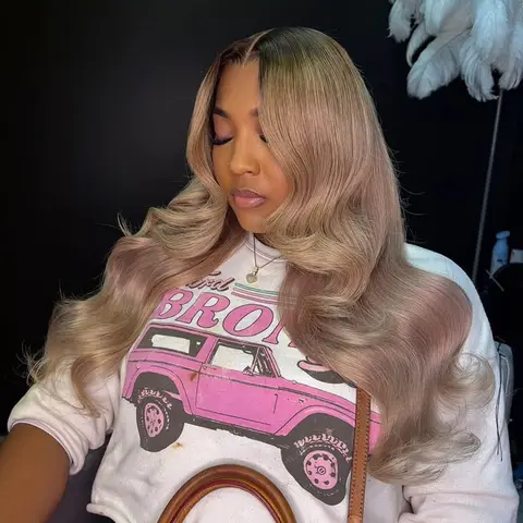 32Inch Ombre Brown Roots Ash Blonde Wigs Human Hair 13x6 Body Wave Hd Transparent Pre-Cut Lace Drawstring Wig for Women 180% Density Colored Wigs Pre Plucked with Baby Hair