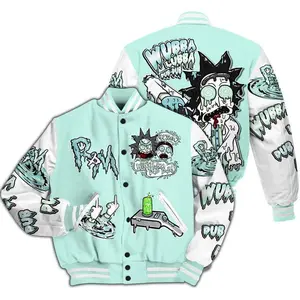 Varsity Jacket To Match Retro Low Igloo 11s - Wubba Rick And Morty Varsity Jacket Oversized Hip Hop Gen Z Outerwear Comfortable Fall Spring Fashion Featuring Wubba Dub Dub Drip Art Casual Street Style Baseball Coat
