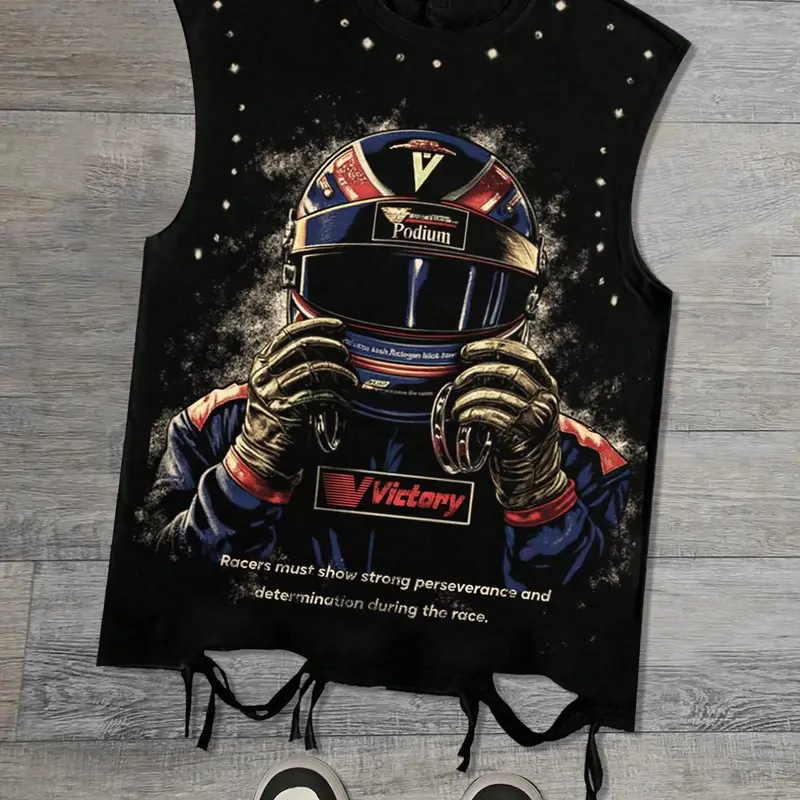 Broken hole Y2K helmet printed vest, Breathable Sleeveless Tops, summer unisex sleeveless with portrait pattern European streetwear men's vest