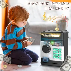 Piggy Bank, Automatic Electronic Piggy Bank for Kids Boys Girls with Password and Fingerprint Unlocking Simulation, Money Bank Kids Safe Toys for 3 4 5 6 7 8 9 10 Year Old Boy Girl