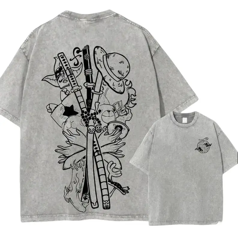Men's 1 Piece Anime Graphic T-Shirt - Vintage Washed, Devil Fruit, Zoro Swords, Straw Hat Crew Merch Tee