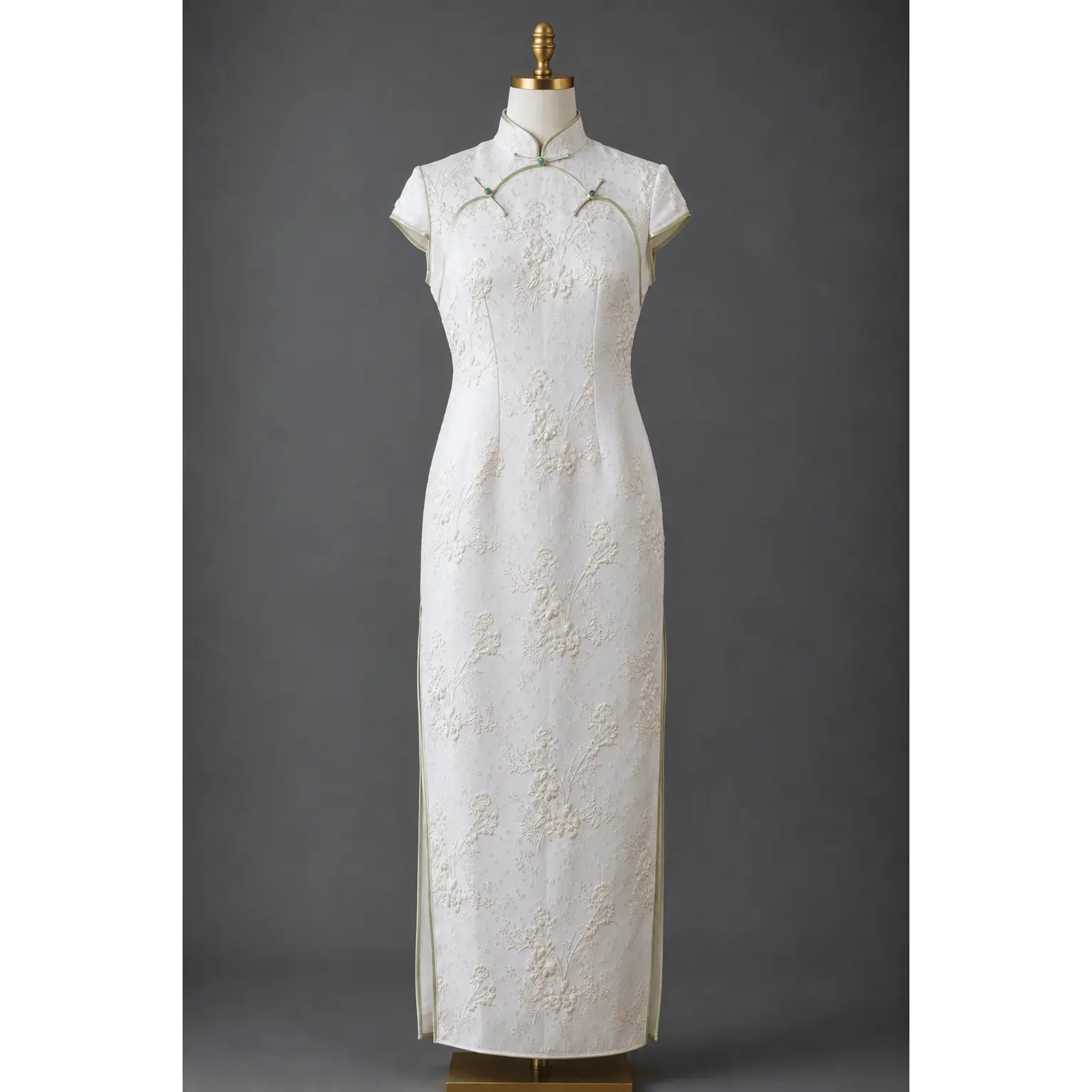 White Italian Silk Brocade Qipao
