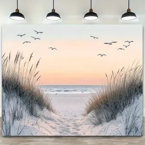 1pc Serene Sunset Beach Tapestry Wall Hanging - Lightweight Polyester Coastal Decor with Seagulls & Sandy Dunes, 149.86x99.06cm & 130.0x149.86cm Sizes, No Electricity Needed for Bedroom, Living Room, Housewarming & Anniversary Party Backdrop, Beach Theme
