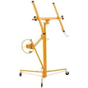11ft Drywall Lift, Heavy-Duty 150 lbs Sheetrock Hoist with Adjustable Telescoping Arm, Lockable Wheels, Drywall Lifter Panel Jack Hoist Tools Ideal for Ceiling & Wall Installation (Yellow)