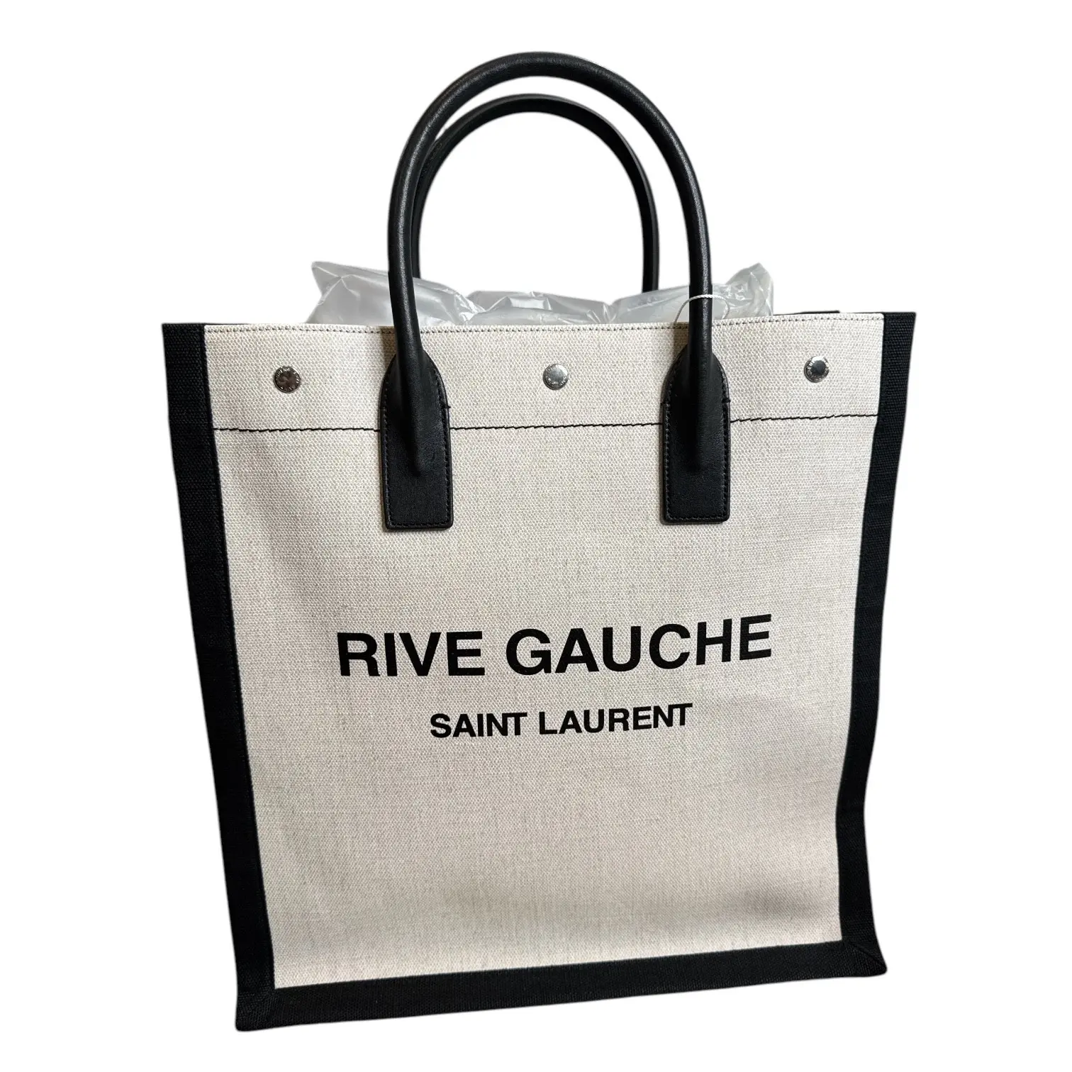Pre-owned Yves Saint Laurent Canvas Tote Bags Saint Laurent Rive Gauche North South 15Tote Bag In Black and Grey