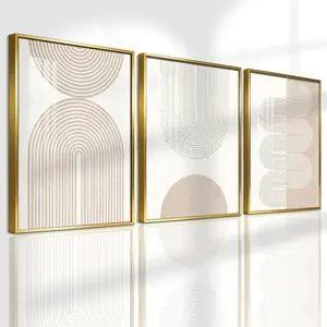 3 Counts Aluminum Alloy Framed Painting, Geometric Abstract Line Art Prints, Home Decoration For Living Room, Bedroom, Office, Restaurant, Hallway Wall Decor, Odorless Print Artwork, Luxury Perfect Gift For Friends And Family