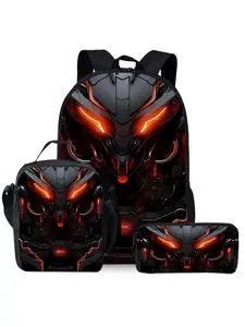Mechanical robot print backpack three-piece set (Single-Layer Backpack + Shoulder Strap Lunch Bag + Single-Layer Pencil Bag) Backpack for school, Multi Function Backpack