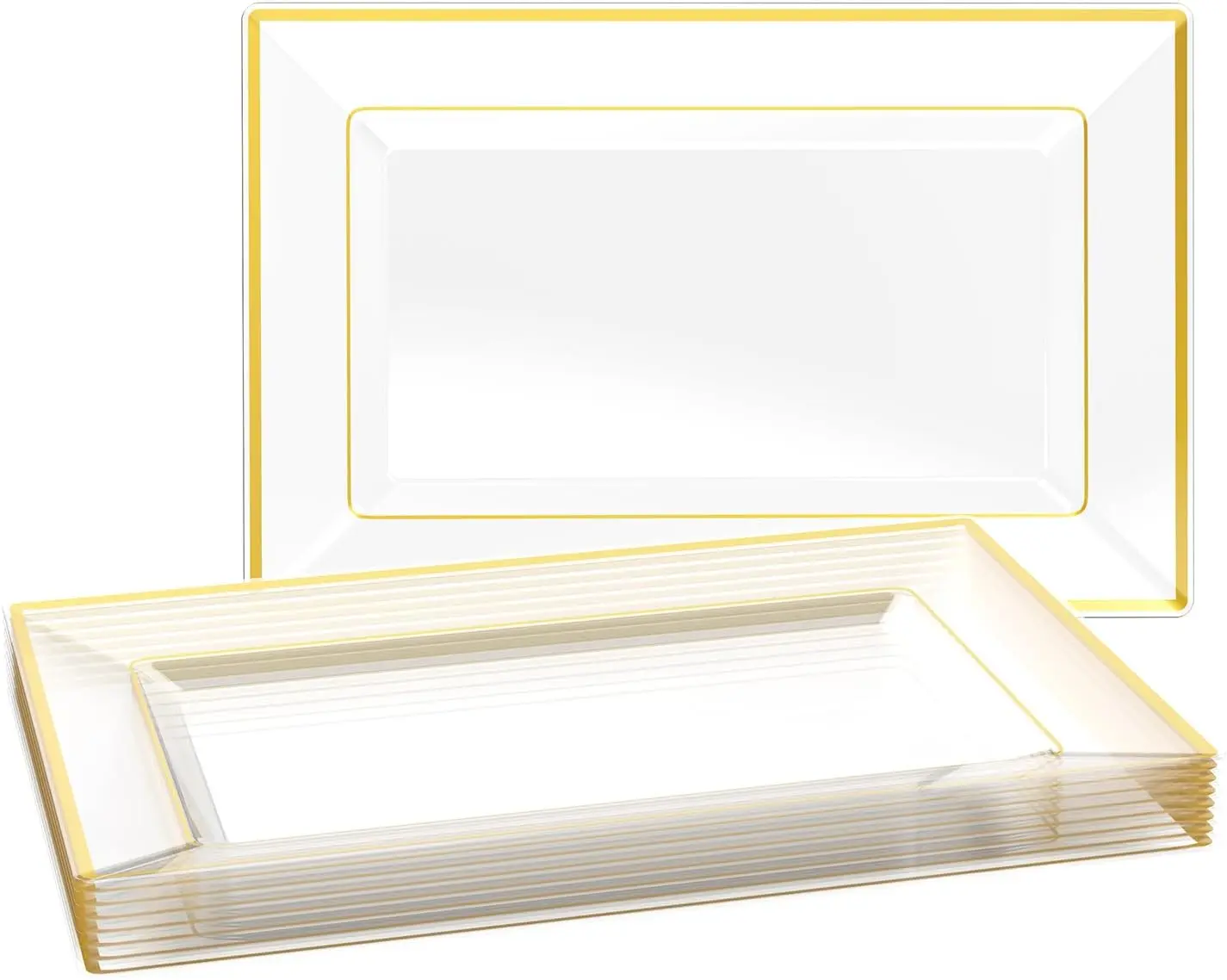 8 count Plastic Serving Trays for Party, Clear and  Rim Serving Platters and Trays,  Plastic Fruit Tray, Disposable Platters for Cupcake, Dessert, Appetizers