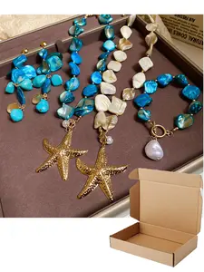 Irregular Shell Starfish Pearl Necklace Bracelet Earrings, Beach Vacation Style, Luxury Party Jewelry, Gift for Mom, Friends, Family