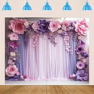 Flower Pattern Wedding Decoration Backdrop, Wedding Arch Backdrop, 1 Count Romantic Wedding Party Photo Props Background Cloth, Indoor & Outdoor Decoration Supplies, Banners