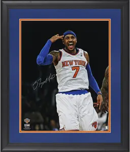 Carmelo Anthony New York Knicks Framed Autographed 16" x 20" Tapping Head Celebration Photograph - Fanatics Authentic Certified