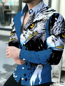 Blue Base Eagle Head Printed Men's Streetwear Shirt