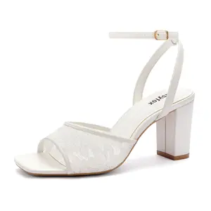 [Easyfox]Open Toe Chunky Heel Sandals for Women Ankle Strap 3 Inch High Heels Dress Wedding Block Shoes