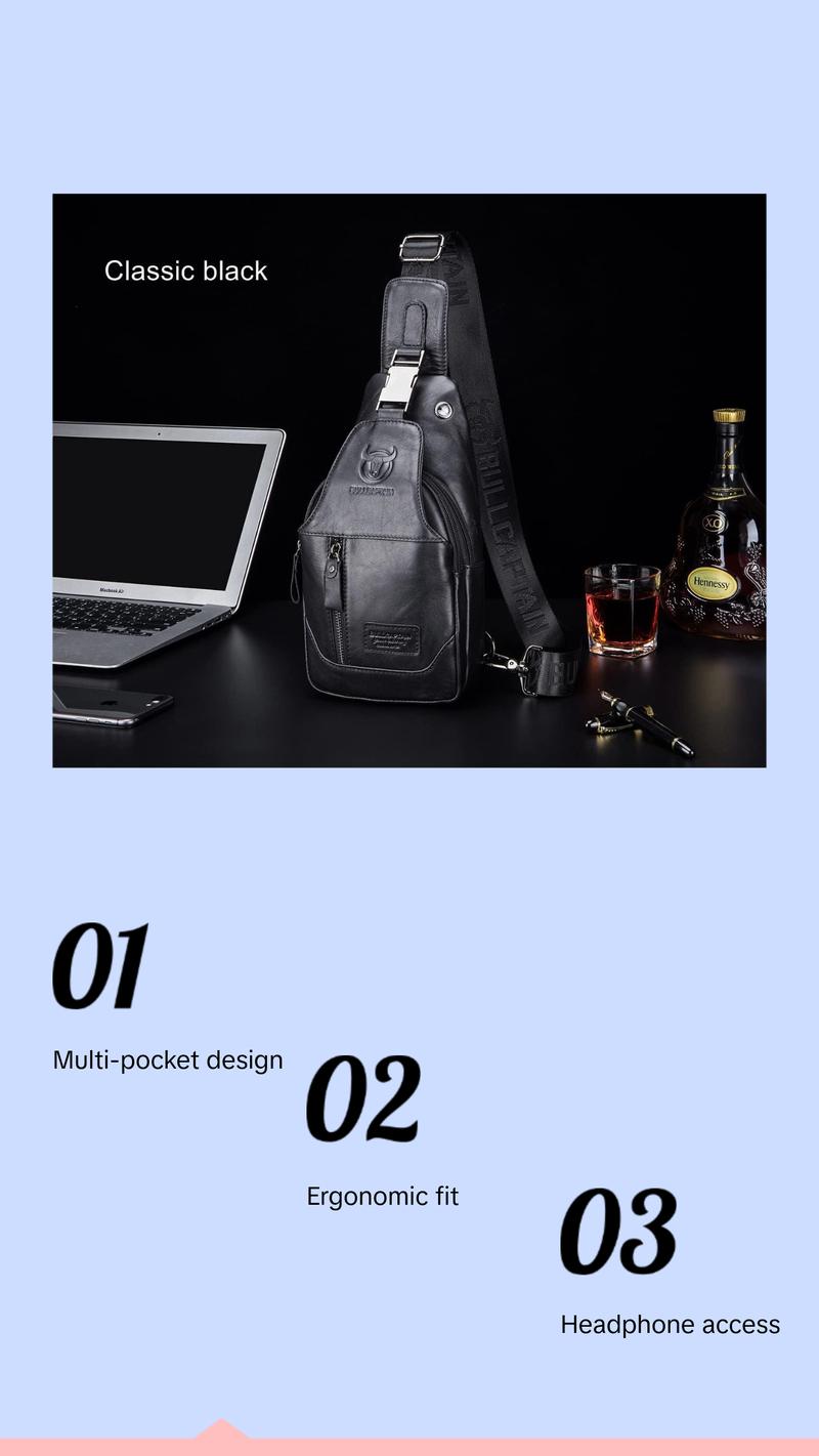 FR Fashion Co. Men's PU Leather Casual Crossbody Sling Bag with Zippered Pockets & Adjustable Strap for Everyday Use - Sleek Minimalist Design for Commuters & Urban Professionals