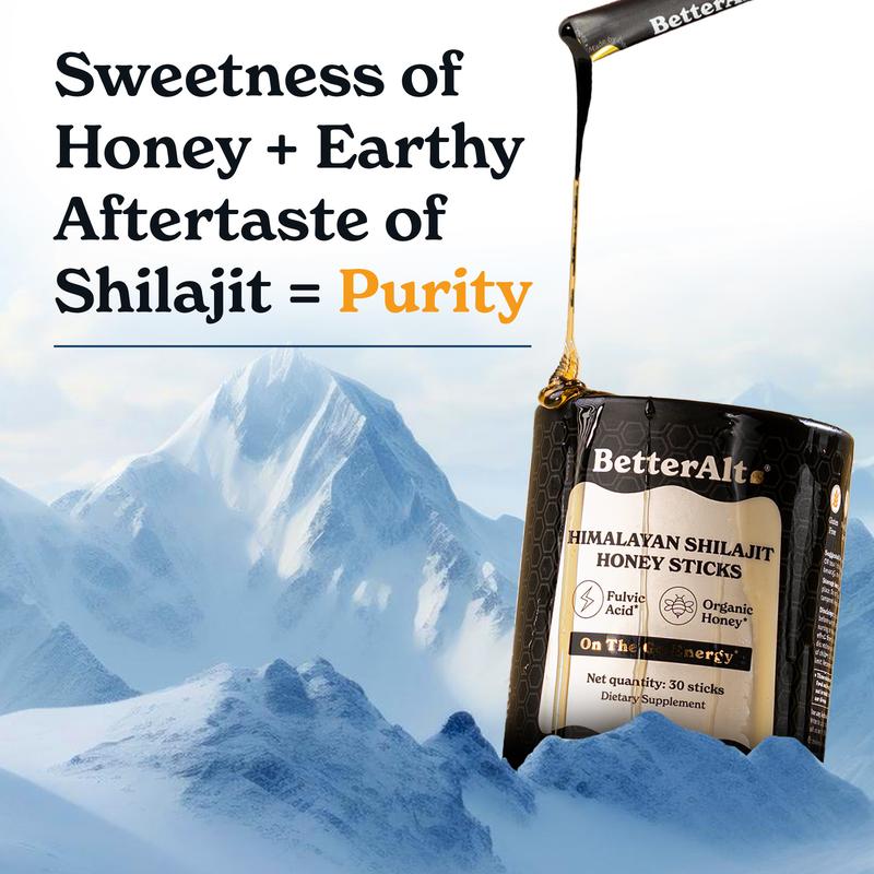 BetterAlt GOLD+ Shilajit Honey Sticks + Pure Himalayan Shilajit Resin | 30 Sticks + 30 gms | 1-Month Pack