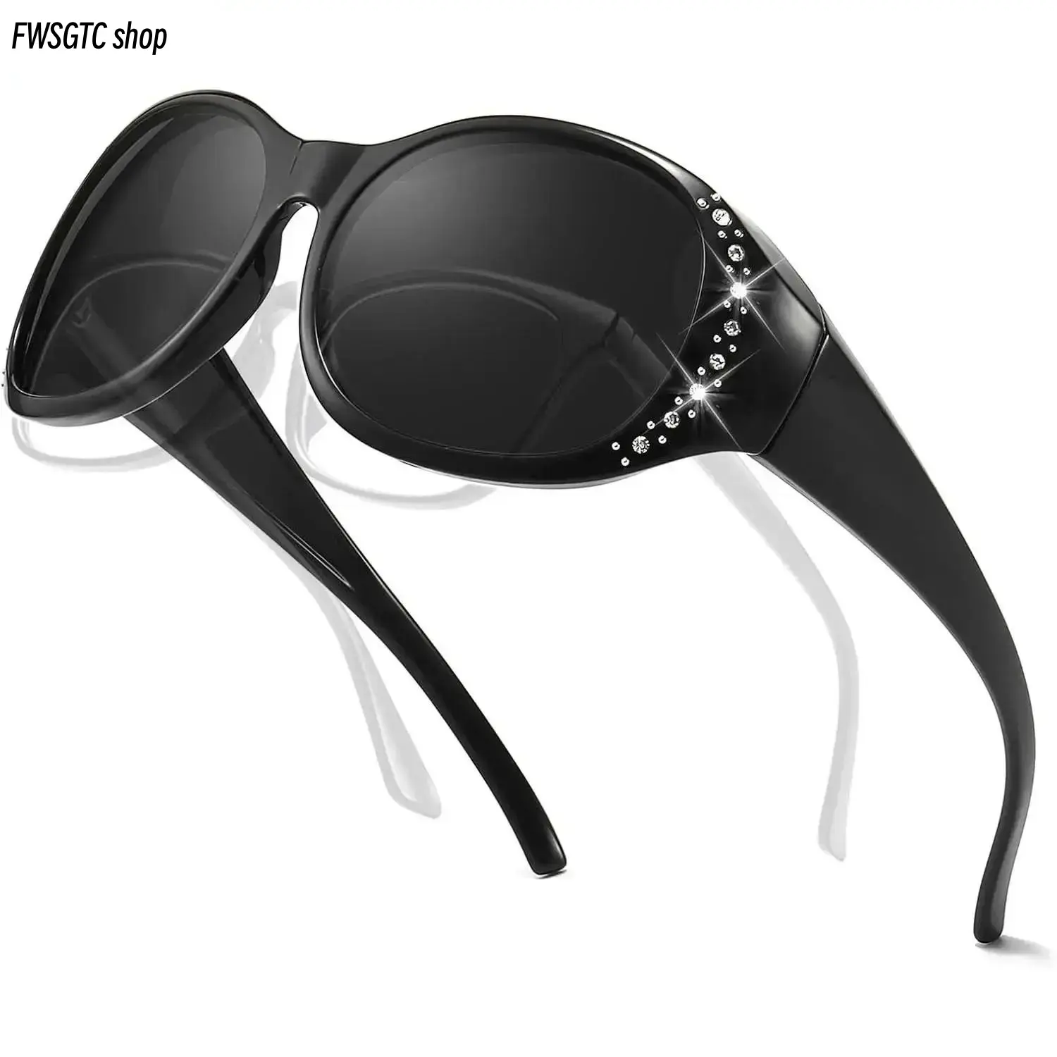 Unisex Polarised Fit Over Sunglasses, Oversized Trendy Frame with Shiny Accents, UV400 Anti-Glare Protection Shades, Wear Comfortably Over Prescription Glasses, Fashion Eyewear Perfect for Driving, Daily Wear and Outdoor Activities
