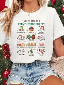 100% Cotton 12 Days Nurse Case Management Christmas Case Manager Holiday T-Shirt Graphic Tees Women Casual Print Short Sleeve Women Tee Tops Clothes