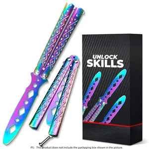 Upgraded Folding knife Rainbow Gradient Metal Flip Toy - Smooth Balance Design with Comfortable Grip for Skill Practice & Desktop Play Knife Unsharpened Folding Butterfly