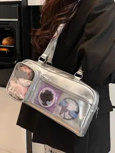 Japanese Style Multi-Pocket Transparent Crossbody Bag, Casual PU Material, Perfect for Anime Fairs, Graduation, Valentine's Day Gifts