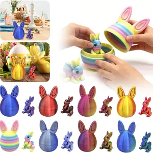3D Printed Easter Eggs with Bunny Inside Bunny Egg, Easter Basket Stuffers,Articulated,Flexible, Articulating Animal Figurines, Collectible Figurines, Surprise Rabbit Eggs Gifts Home Executive Desk Decor