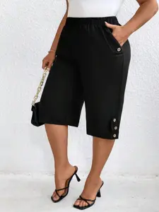【Plus Size】 Solid Color Side Pocket Capri Pants, Casual Comfy Capri Pants for Daily Wear, Women's Bottoms for Summer, Casual Streetwear Pants