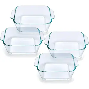 Small Casserole Dishes 4 Pack 5 Inch Glass Square Baking Dish Individual Portion Baking Pan for Oven Microwave Air Fryer Clear Prep Bowls with Handle