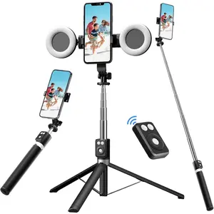 Selfie Stick Tripod with Fill Light, Phone Selfie Stick,Durable Stainless Steel Design, Remote Control,and  Three-Legged Support for Live Broadcasts,Video  (Black)