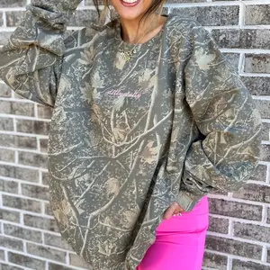 Embroidered ‘Dilly Dally’ Camo Hideaway Crewneck