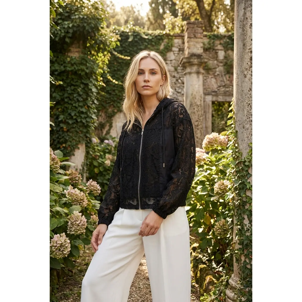 Sheer Floral Lace Hooded Jacket