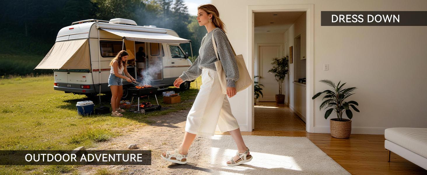 Women's Summer Walking Sandals with Breathable Mesh Upper, Quick-Drying Water-Friendly Design, Adjustable Hook and Loop Straps, Padded Heel Strap for Easy On/Off and Customized Comfort, Lightweight Outdoor Summer Sandals