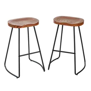 Modern Armless Counter Stool - 26IN Natural Wood Indoor Bar Chair with Metal Legs for High Tables