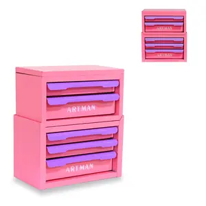 Pink-Purple Rectangle 5 Drawer Storage Box Cold Rolled Steel Stackable Space Saving Multi-purpose Desktop Organizer with Built-in Handle Easy Clean for Home Desktop Vanity Cabinet Use