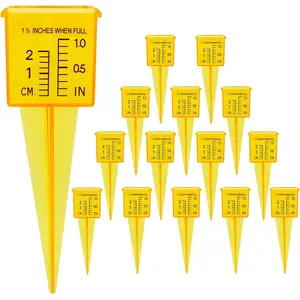10 count Rain Gauges, 1.5" Sprinkler Rain Gauge for Lawn with Wide Mouth, Transparent Outdoor Water Measuring Tool for Accurate (10, Yellow)