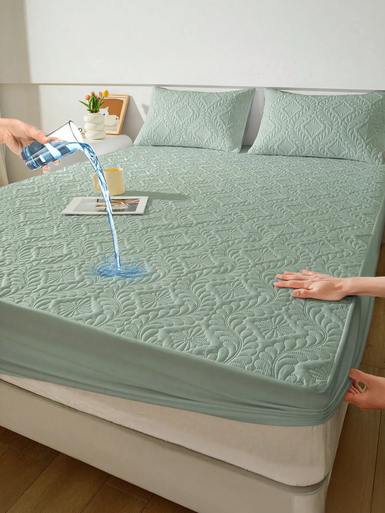 Green Phoenix Flower Print Fitted Sheet - Soft Polyester Fabric, Waterproof Breathable, Wrinkle Resistant, Skin-Friendly Polyester Bedding for Bedrooms/Guests, 138*190Cm/54.33*74.8Inch