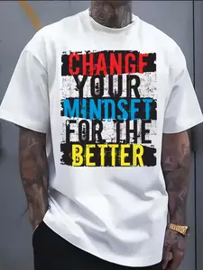 Men's T-Shirt, Mind Revolution Bold Design, Casual Asymmetrical Long Top, Short Sleeve Fitted Tee, No Zipper, No Collar