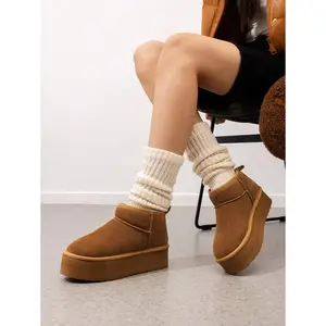 Women's Fuzzy Boot 1.97 Inch Classic Platform Snow Boots Genuine Suede Leather, Ankle-Height, Memory Foam Insole, Lightweight Anti-Slip Outsole For Indoor And Outdoor Wear Halloween Christmas Holiday Festive Winter Maroon Boots