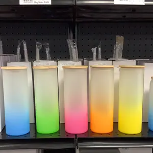 Ombre Frosted Glass Beer Can Sublimation Tumbler with Bamboo Lid