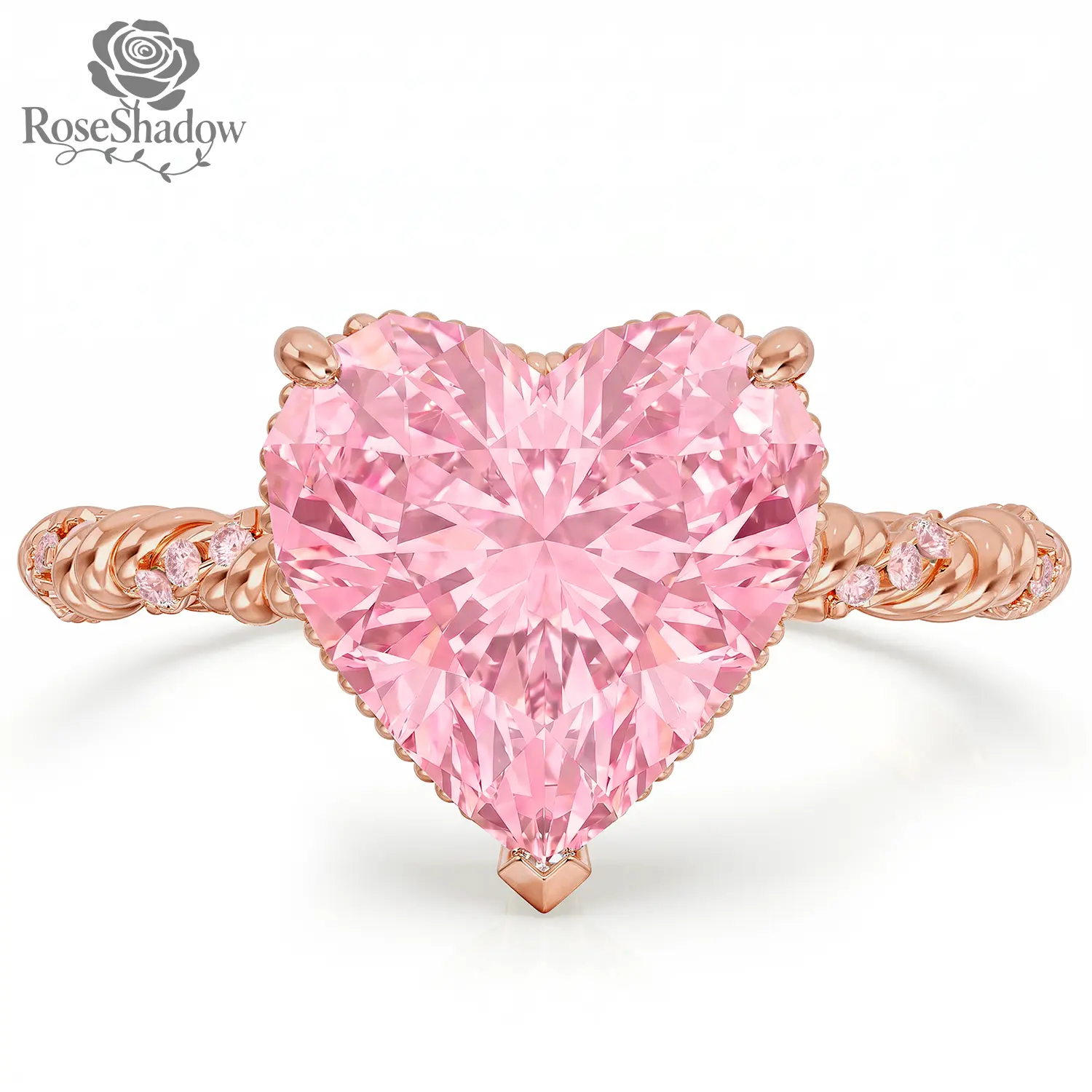 ROSESHADOW 4CT Heart Cut Ring for Women Twisted Band Ring 5A CZ 14K Gold Plated 925 Sterling Silver Ideal Jewelry Gift for her