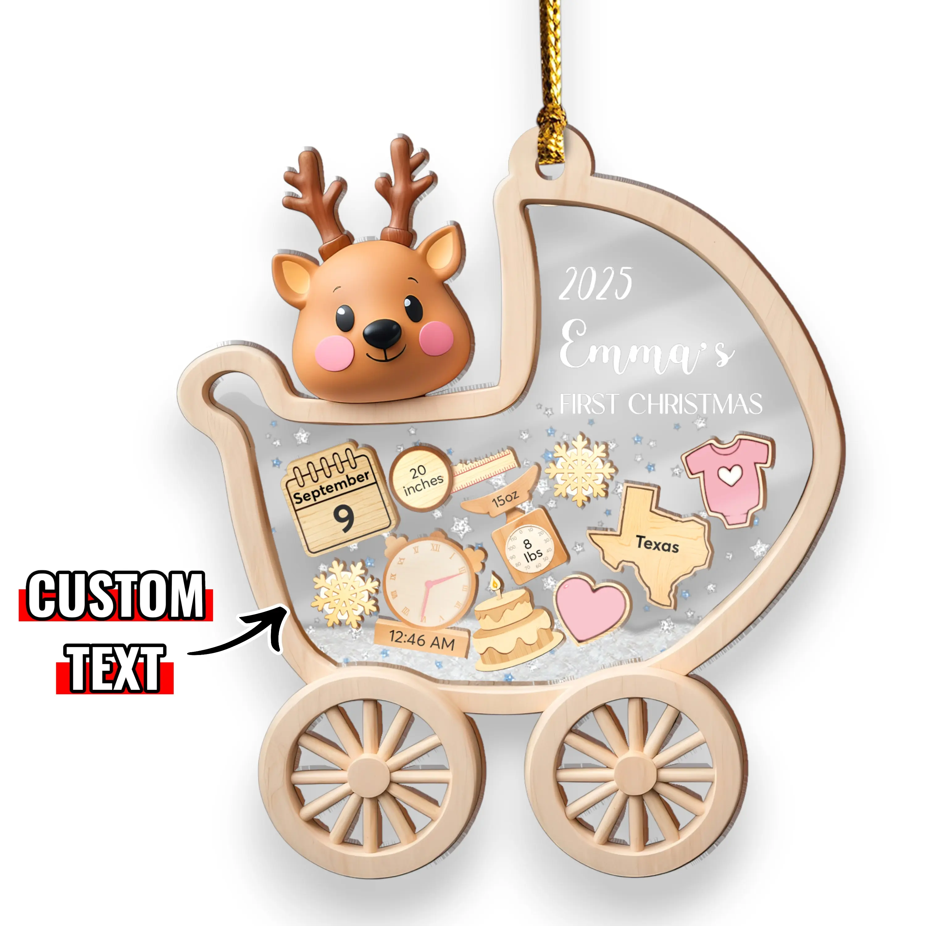 Personalized Baby's First Christmas Ornament 2025 Custom Baby Boy Girl First Christmas Bauble Newborn Gift 4D Shake Ornament for Babies with Custom Text and Teddy Bear Design