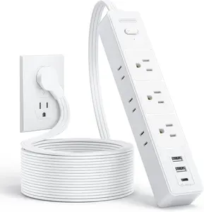 NTONPOWER Flat Extension Cord 10 ft/15 ft, 1080J Surge Protector with Long Cord, 6 Outlets and 3 USB Ports(1 USB C), 1625W/13A Overload Protection, Wall Mount, Flat Plug Power Strip for Home, Dorm, Office