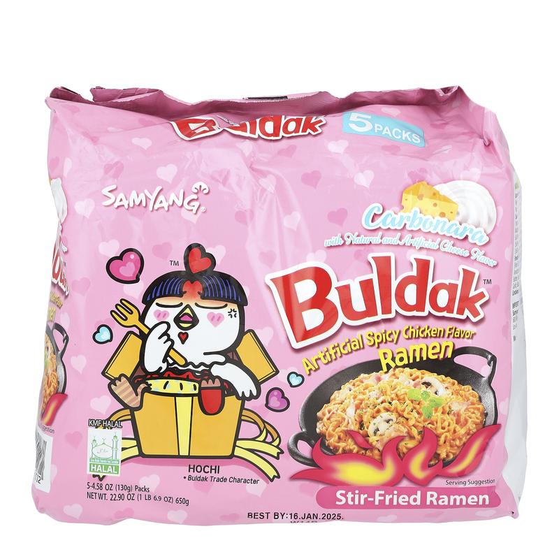 Buldak™, Stir-Fried Ramen, Spicy Chicken, Carbonara, 5 Packs, 4.58 oz (130 g) Each