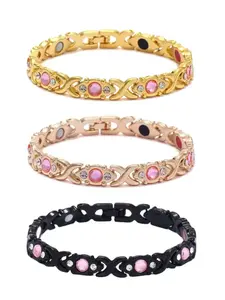 3Pcs Energy Stone Bracelet Set, Elegant Alloy Bangles with Magnetic Clasp, Comfortable Adjustable Size, Suitable for All Skin Types, Perfect as Birthday, Anniversary or Holiday Gift for Her.