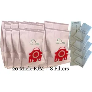 Miele FJM Bags 3D Vacuum Bags 20 Pack + 4 AirClean Filters + 4 Motor Protection Filters