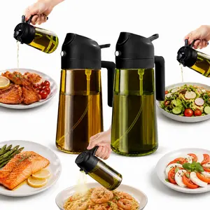 2-in-1 Glass Oil Sprayer Bottle, 16oz / 470ml Dark Green UV-Protected Olive Oil Dispenser, Food-Grade, Multipurpose Cooking Spray for Air Fryers, Grilling, Baking, and Kitchen Use, Ideal Gift for Home Chefs