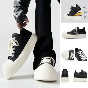 2026 New Arrival Men's Black Casual Sneakers for Summer, Breathable Chunky Toe Derby Shoes, Thick Sole Invisible Height Increasing Platform Shoes, Fashion British Style Comfortable Leather Shoes for Daily Commute Streetwear