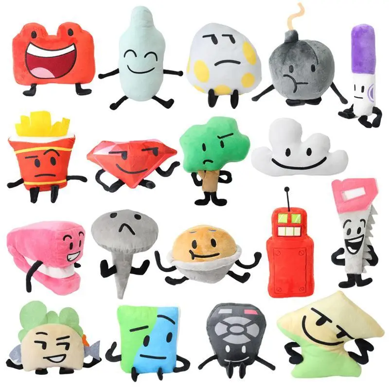Battle Theme Stuffed Toy - 18 Styles Battle For Dream Island Plushie with Marker Pen, Fries, Bottle, Nail, Pie, Stapler, Cloud, Tree, Ruby Designs, Kid Gift Pillow Doll