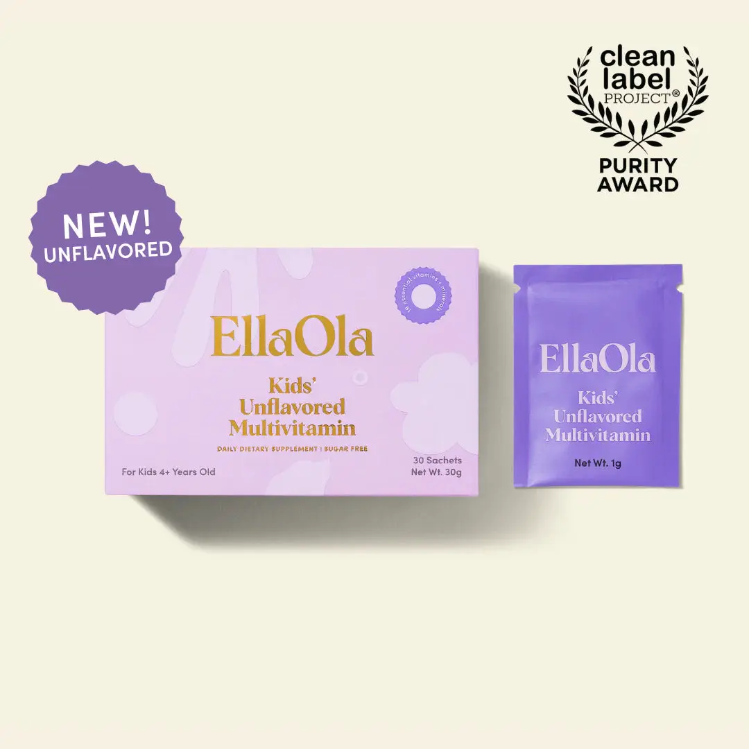 EllaOla Kids Essential Unflavored Multivitamin (4+ Years Old) - 30-Day Supply - Supports Total Health & Cognitive Development - 19 Vitamins & Minerals - 15 Organic Fruits & Veggies - Hidden in Food - Allergen-Free - Gluten-Free - Pediatrician-Developed
