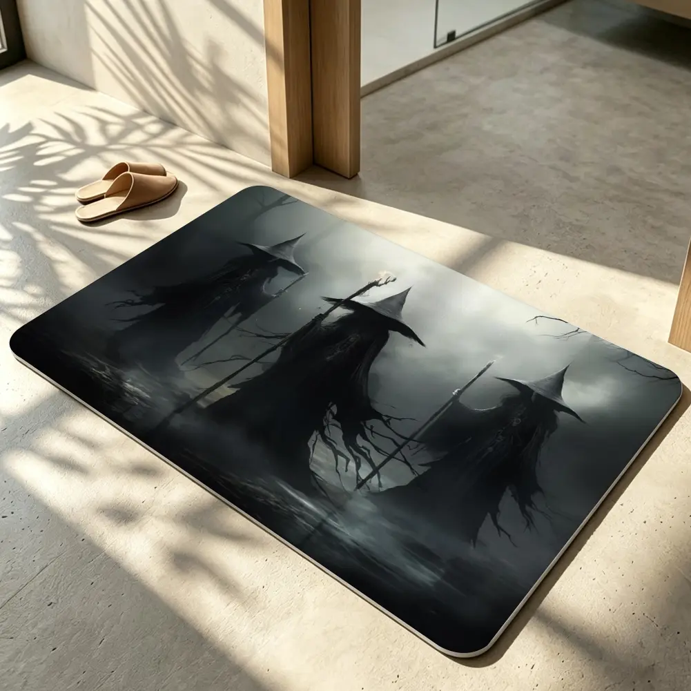 Three Dark Witches Halloween Decorative Floor Mat, Gothic Fantasy Indoor Area Rug for Bedroom Living Room Home Decor